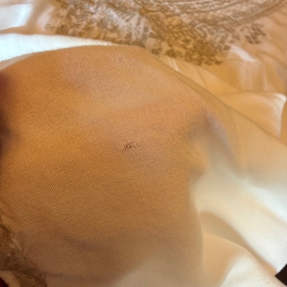 Chelsea & Theodore Boho Chic Blouse Bell Sleeve, Tan & Cream, Size Large - Picture 11 of 16